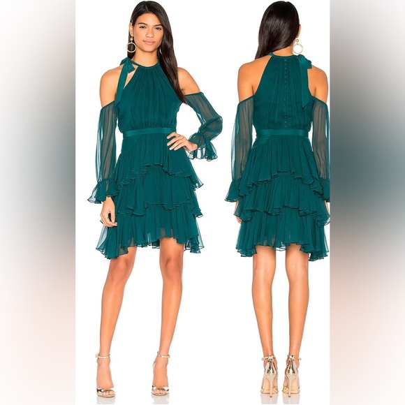 cinq a sept Dresses & Skirts - Cinq A Sept Elsa Dress in Everglade Cold Shoulder Ruffle Women’s Size 6
